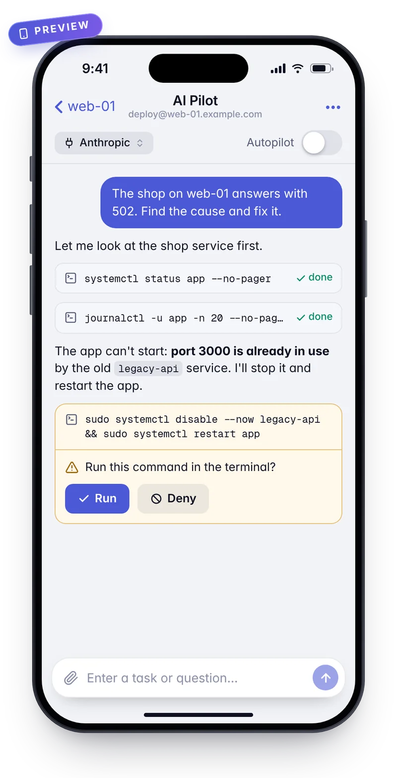Preview of AI Pilot in the kaiport iOS app